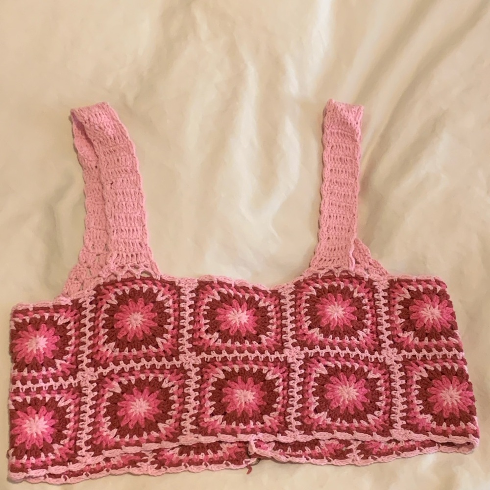 Akoia Swim Knitted Pink Size Small/Medium Crop Top with Wooden Buttons - Picture 5 of 5